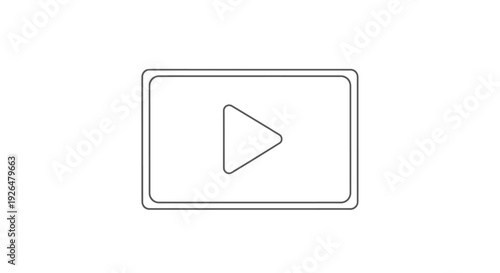 Minimalist outline icon representing a media player interface with a central play button symbol