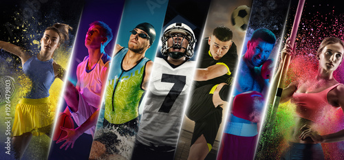 Foto Dynamic sports collage with athletes from different disciplines