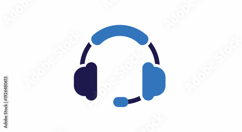 Customer Service Headset Icon with Microphone, Blue Flat Design, Vector Icon