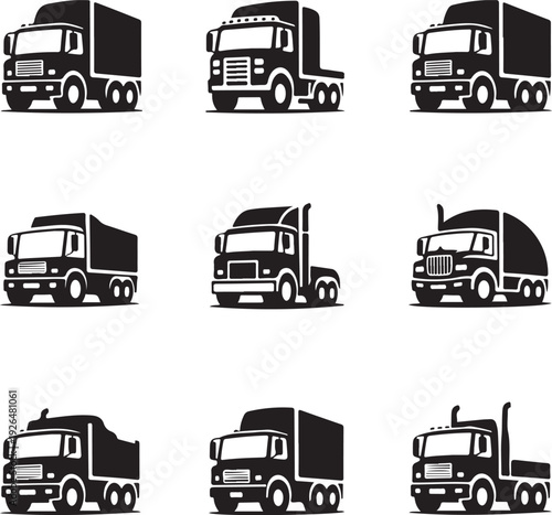 black truck silhouettes on white background