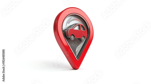 Red 3d location pin icon with a car inside on a white background for navigation and tracking purposes Free Download Red 3d location pin icon with a car inside on a white background for navigation and tracking purposes - GFXLoad