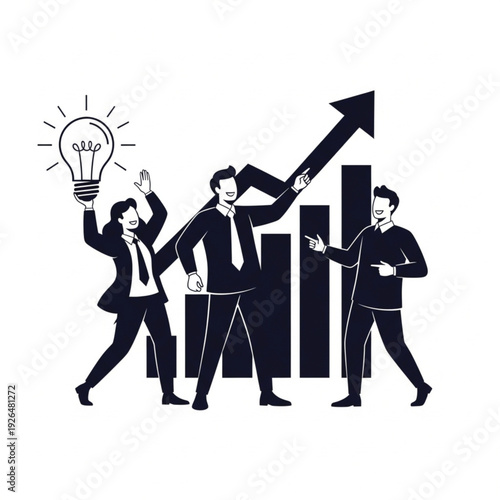 Business team achieving success with innovative idea.