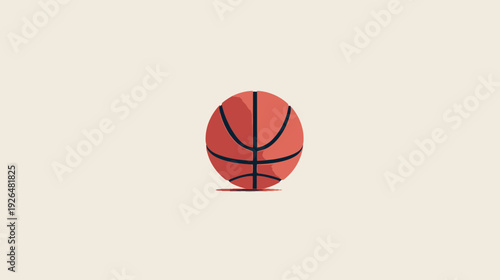 A basketball illustration, set against a neutral background. The ball has visible lines and a shadow