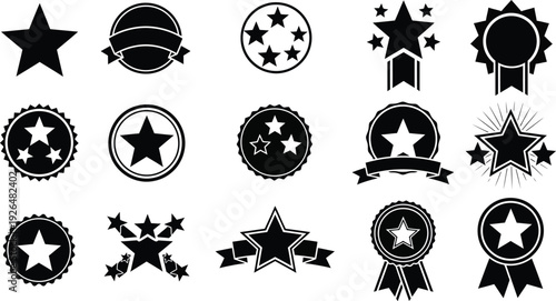 Award Achievement Star Silhouette Set - Black Quality Mark Vector Icons
