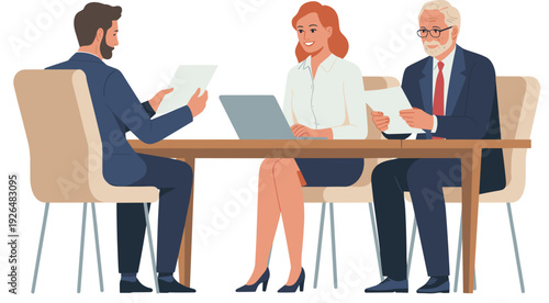 Business, interview, meeting, candidates, recruiters, discussion, corporate, office, hiring, job, professional, teamwork, flat, vector, illustration, isolated, background, recruitment, concept, people