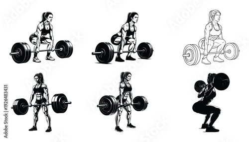 Weightlifting sequence a woman performing deadlifts shown in varying styles