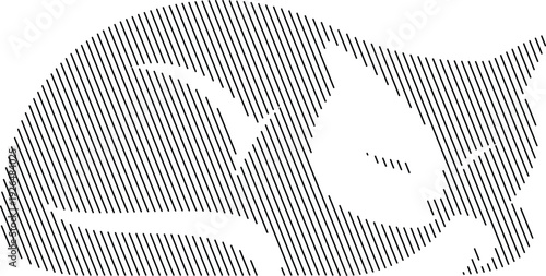 Abstract black and white line depiction of a sleeping cat on a white background Keywords: cat