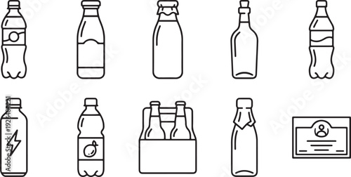 Set of empty glass bottles and containers isolated vector illustration flat design scalable art