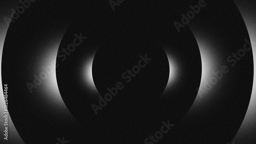 Принти на полотні Minimalist black and white abstract design with a repeating glowing light ring effect, with a subtle noise texture