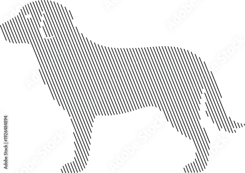 Simple black and white line of a dog standing in profile