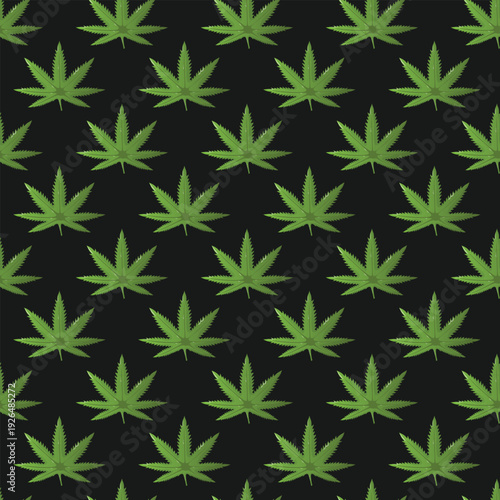 Green marijuana leaves create a bold seamless pattern for themed designs