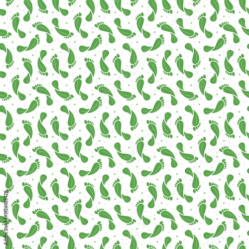 Eco footprint repeating pattern with leaf and dots for organic packaging. Clean green concept
