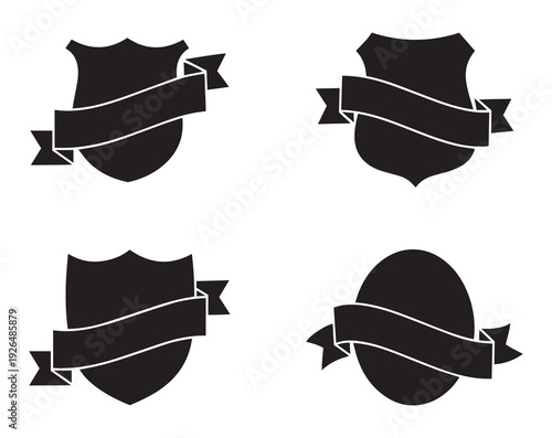set of blank shield badge logo with curved ribbon banners