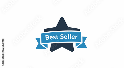 Best Seller Star Badge with Blue Ribbon, Vector Icon, symbolizing top product quality