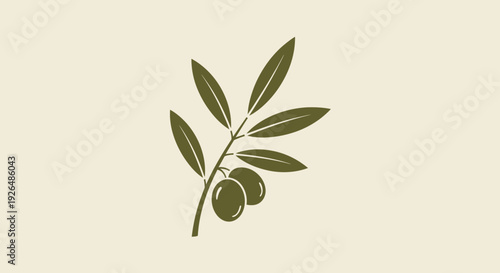 Olive branch with olives green leaves natural symbol.