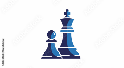 Blue Chess King and Pawn Vector Illustration Symbolizing Strategy and Hierarchy