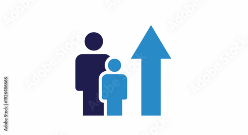 Family Growth Icon, Adult and Child Figures with Upward Arrow vector icon