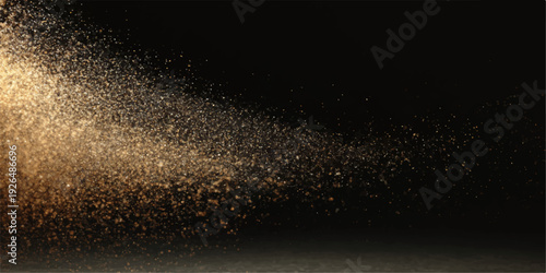 Abstract dark background featuring glowing blue water drops on a black surface with magic light particles and bright galaxy dust