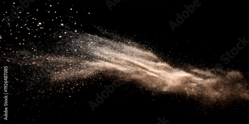 Exploding particles in motion create a glowing abstract nebula across the dark blue cosmos of a starry galaxy universe with a magic light dust alpha channel