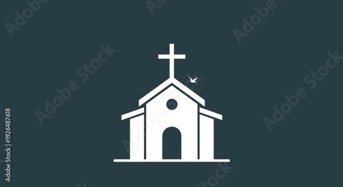 white church icon on dark background christian cross symbol.