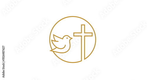 Gold Christian cross and dove, symbol of faith and peace.