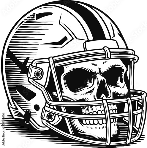 Skull inside american football helmet illustration skeleton face with protective helmet and facemask