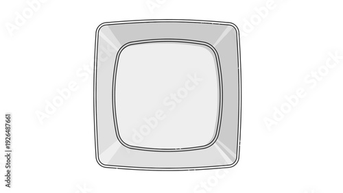 Minimalist Empty Square White Ceramic Plate Isolated on White Background.
