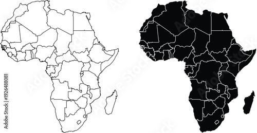 Africa Map with Country Borders Outline and Silhouette