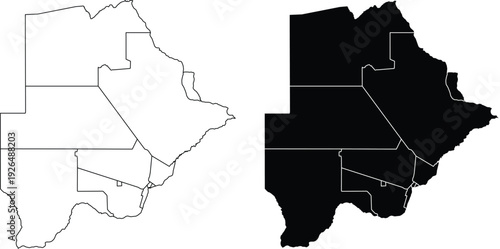 Botswana Map Outline And Silhouette With Districts