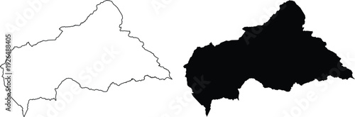 Central African Republic map outline and silhouette on white background