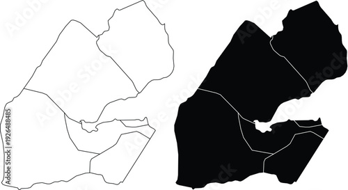 Djibouti map with internal divisions outline and silhouette
