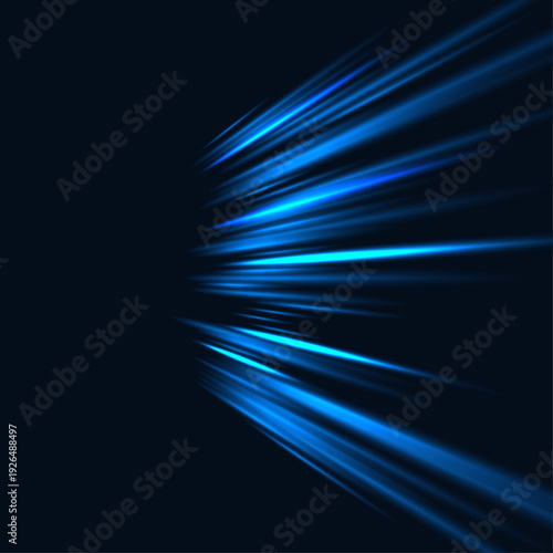 Abstract streaks of vibrant blue light moving rapidly, creating a sense of speed, technology, and digital data transfer