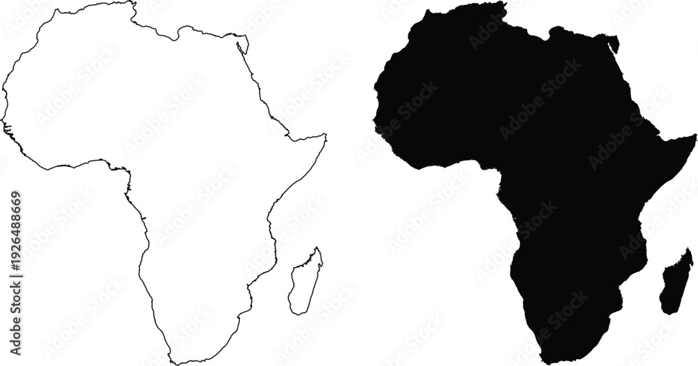 Obraz premium Outline and Silhouette Map of Africa continent