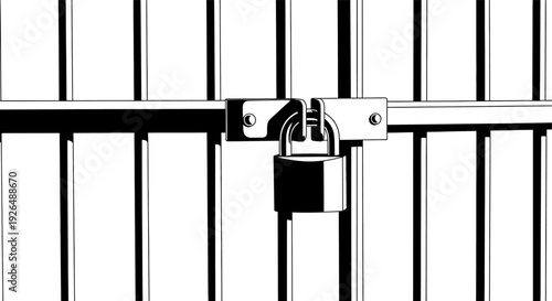 Locked Prison Cell Door with Padlock Illustration.