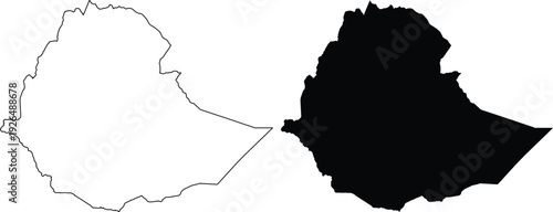 Ethiopia outline map and filled map on white background