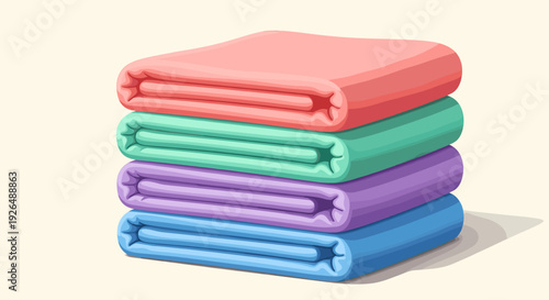 Stack of folded towels in red green purple and blue colors illustration