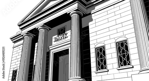 Classic Bank Building Architecture with Pillars and Windows