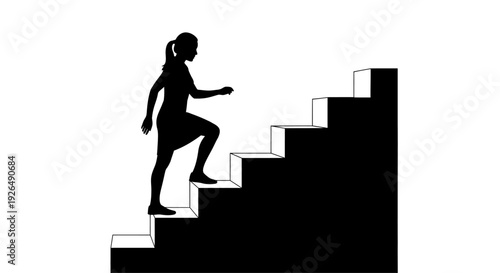 Silhouette of a business woman climbing the ladder to success, career growth concept.