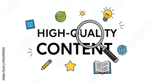 High-Quality Content Marketing Concept with Creative Icons.