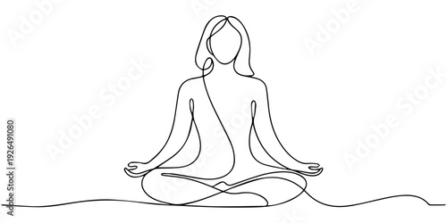 Woman sitting in lotus pose yoga. Continuous one line drawing.one line vector illustration with out background