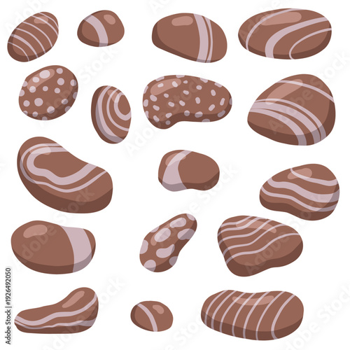 vector drawing sea stones isolated at white background, coastal pebbles, hand drawn illustration