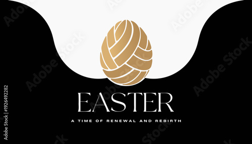 Minimal luxury Easter background with soft ivory vignette and centered gold egg relief