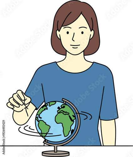 Minimalist teacher spinning globe flat vector illustration