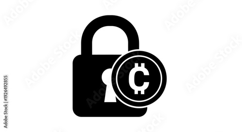 Crypto Currency Security Icon - Padlock with Digital Coin Symbol.