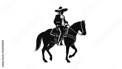Mexican Charro Silhouette on Horseback - Traditional Equestrian Illustration