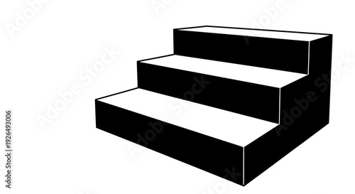 3D Isometric Three-Step Podium Illustration - Black and White Stairs Concept