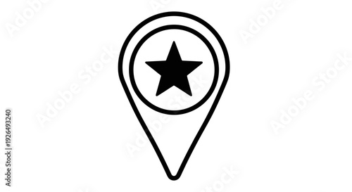 Map pointer pin icon with star symbol in line art style.