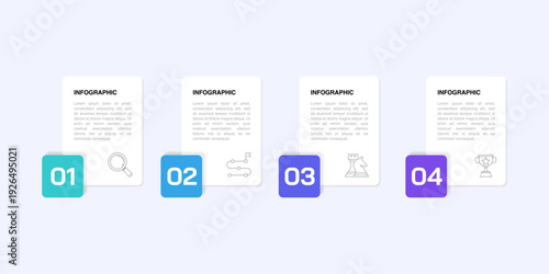 Four Success Options Presentation Slide with Clean White Cards with Button Number Design. Vector illustration.
