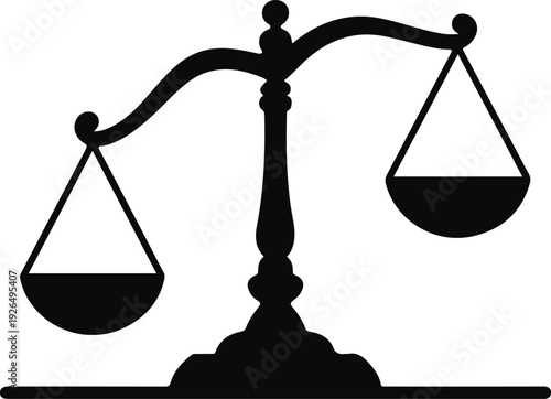 Black Silhouette of a Justice Scale on White Background