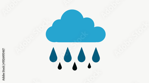 A stylized illustration depicting a blue cloud with falling raindrops in varying shades